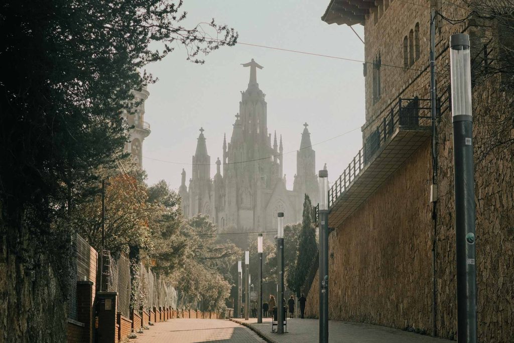 Alley leading to the Sagrat Cor Temple on the hilltop of Tibidabo Hill. 
