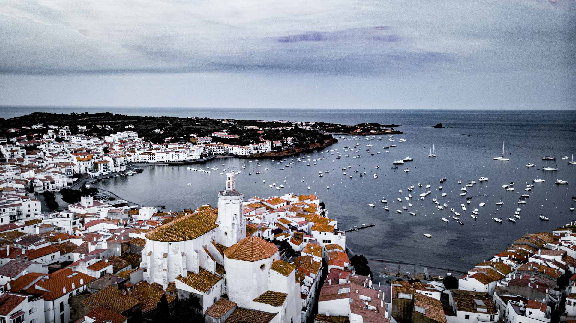 Aerial view of the village of Cadaqués in Costa Brava near Barcelona