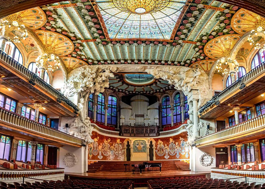 The interior of Palau de la Musica.