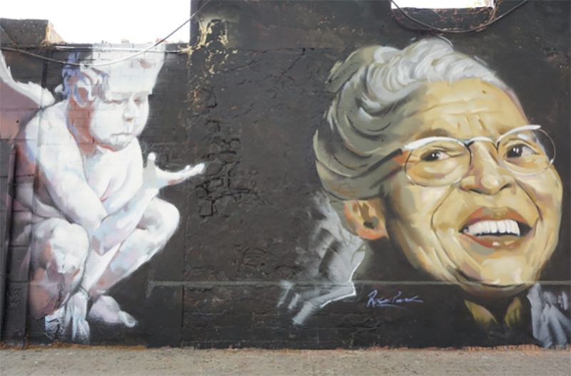 graffiti with an angel and an old lady
