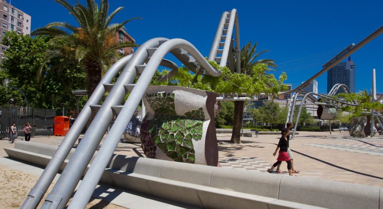 Green areas at Parc Diagonal Mar in Barcelona.